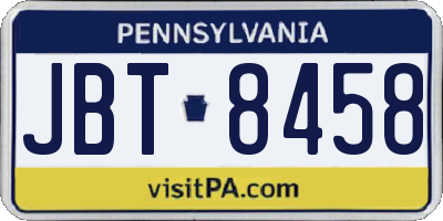 PA license plate JBT8458