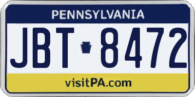 PA license plate JBT8472