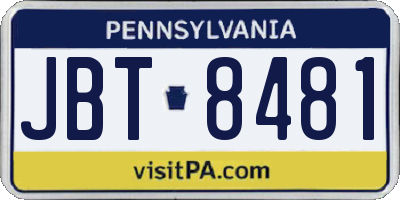 PA license plate JBT8481
