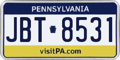 PA license plate JBT8531