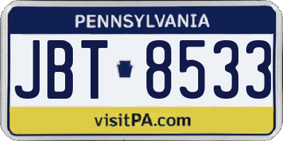 PA license plate JBT8533