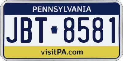 PA license plate JBT8581