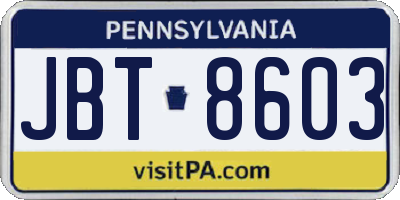 PA license plate JBT8603