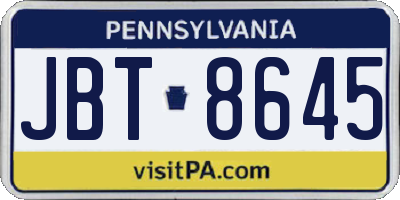 PA license plate JBT8645