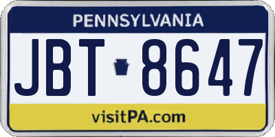 PA license plate JBT8647
