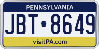PA license plate JBT8649