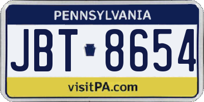 PA license plate JBT8654