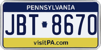 PA license plate JBT8670