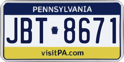 PA license plate JBT8671