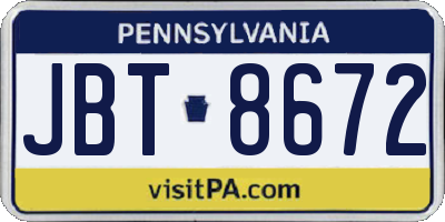 PA license plate JBT8672