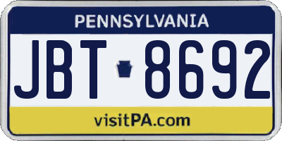 PA license plate JBT8692
