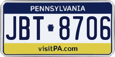 PA license plate JBT8706
