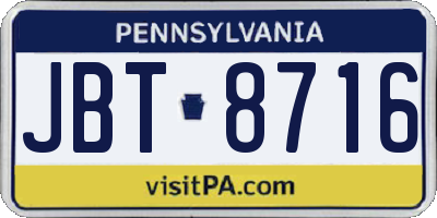 PA license plate JBT8716