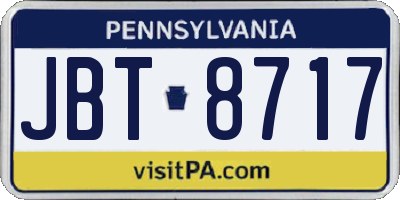 PA license plate JBT8717