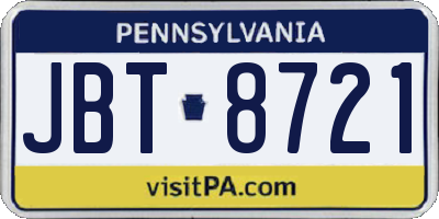 PA license plate JBT8721