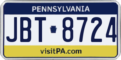 PA license plate JBT8724