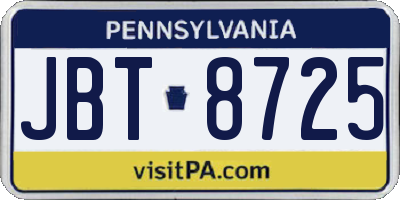 PA license plate JBT8725