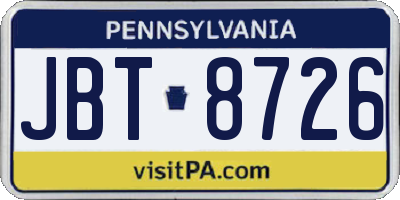 PA license plate JBT8726