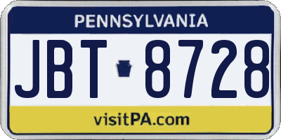 PA license plate JBT8728