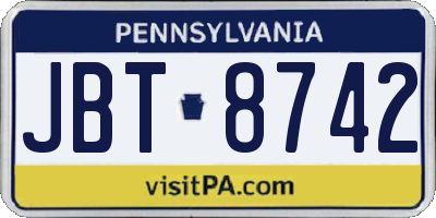 PA license plate JBT8742