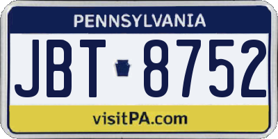 PA license plate JBT8752