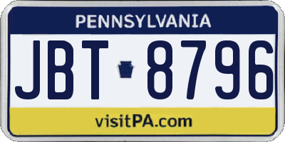 PA license plate JBT8796