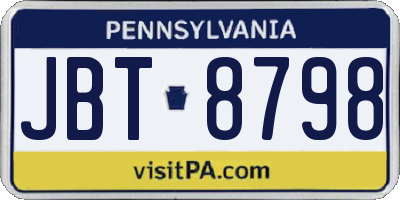 PA license plate JBT8798