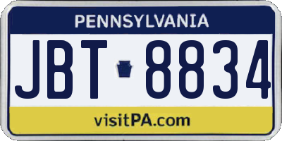 PA license plate JBT8834