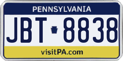 PA license plate JBT8838