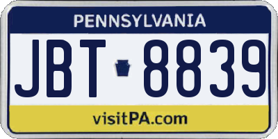 PA license plate JBT8839