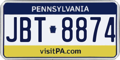 PA license plate JBT8874