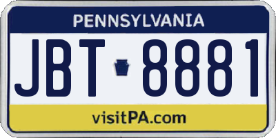 PA license plate JBT8881