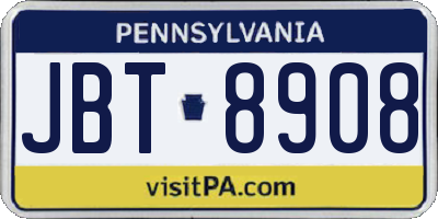 PA license plate JBT8908