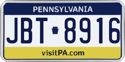 PA license plate JBT8916