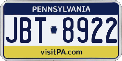 PA license plate JBT8922