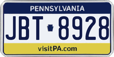 PA license plate JBT8928