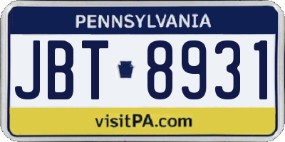 PA license plate JBT8931