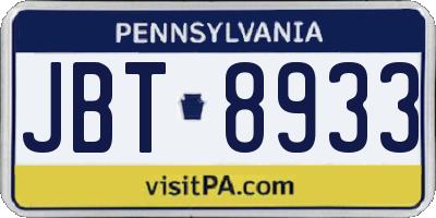 PA license plate JBT8933