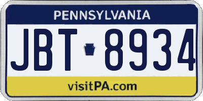 PA license plate JBT8934