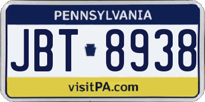 PA license plate JBT8938