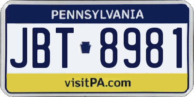 PA license plate JBT8981
