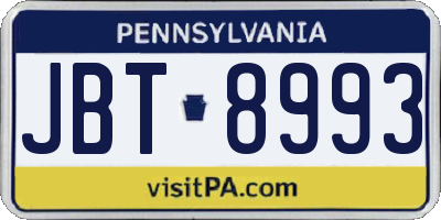 PA license plate JBT8993