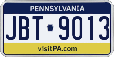 PA license plate JBT9013