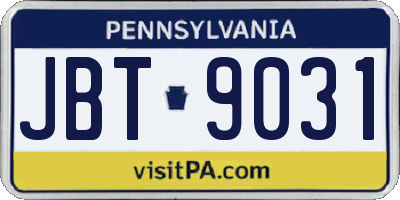 PA license plate JBT9031