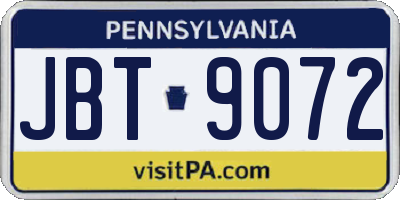 PA license plate JBT9072