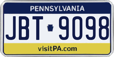 PA license plate JBT9098