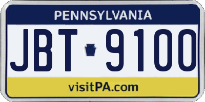 PA license plate JBT9100
