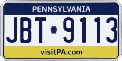 PA license plate JBT9113