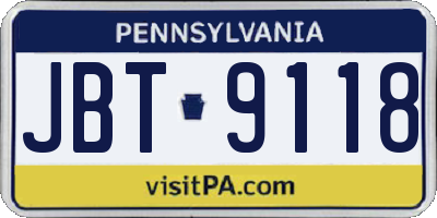PA license plate JBT9118