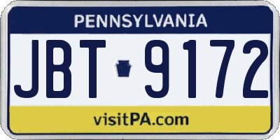 PA license plate JBT9172